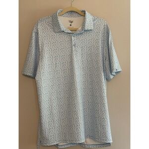 1764 Polo Shirt Mens Large Blue‎ Motorcycle Print Short Sleeve Golf Casual